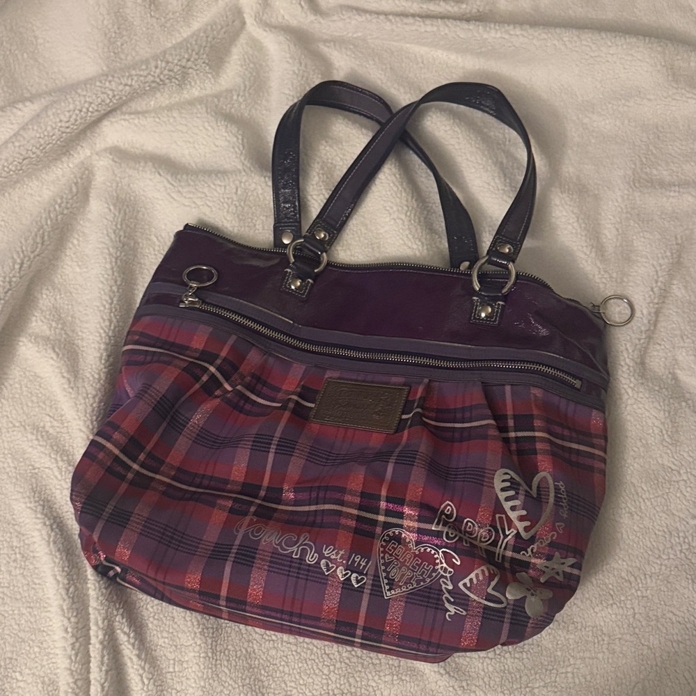 Coach Plaid Shoulder Bag in Purple and Pink